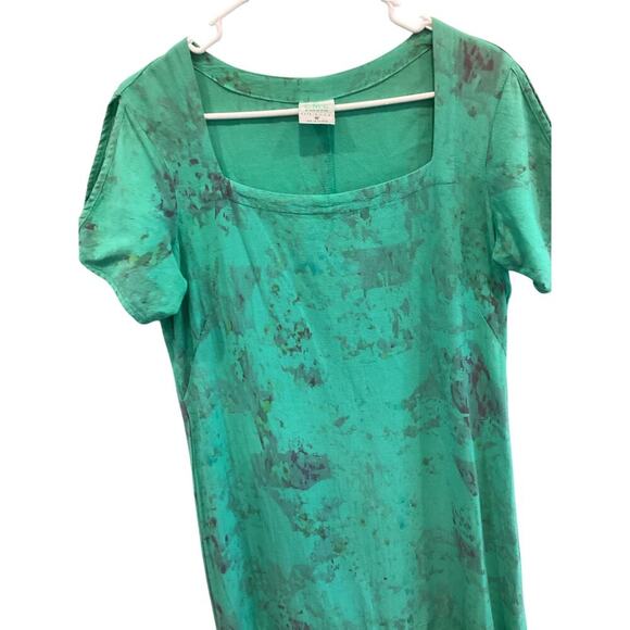 CMC Color Me Cotton Womens Midi Dress Sz Medium Green Boho Cotton Lagenlook READ - Picture 6 of 9
